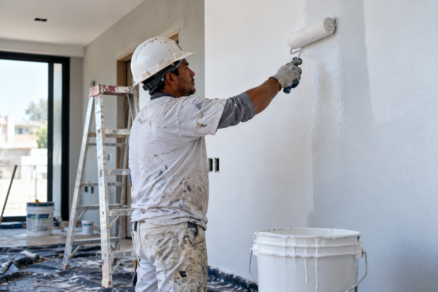 Profesional aplicando pintura sobre estructuras metálicas